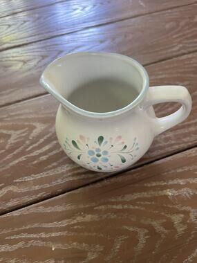 Vintage Yamaka Fascino Stoneware Creamer Pitcher Floral Blue Pink Japan